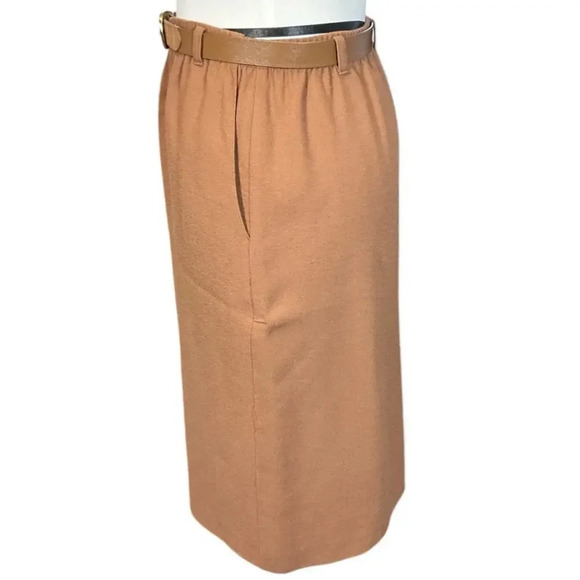 Vintage Alfred Dunner 100% Wool Tan Skirt Knee Length Size 12 W/Belt Work Wear - Picture 4 of 10